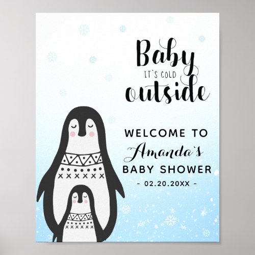 Baby Cold Penguin  Welcome Baby Shower Poster