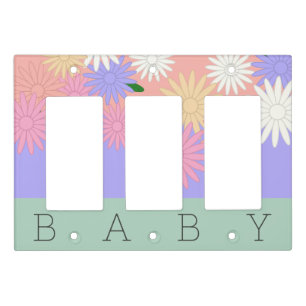 Baby Colorful Daisies on Soft Peach & Jungle Mist Light Switch Cover