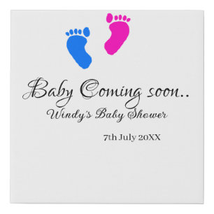 Baby coming soon baby shower blue pink baby feet n faux canvas print