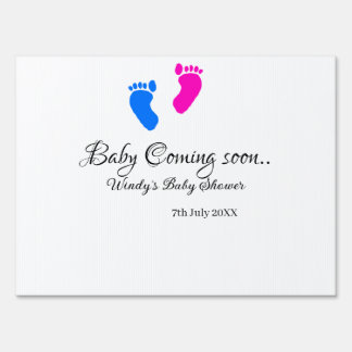 Baby coming soon baby shower blue pink baby feet n sign