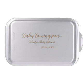 Baby coming soon baby shower brown pink name trend cake pan