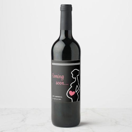 Baby Coming Soon Black Pregnancy Announcement Wine Label