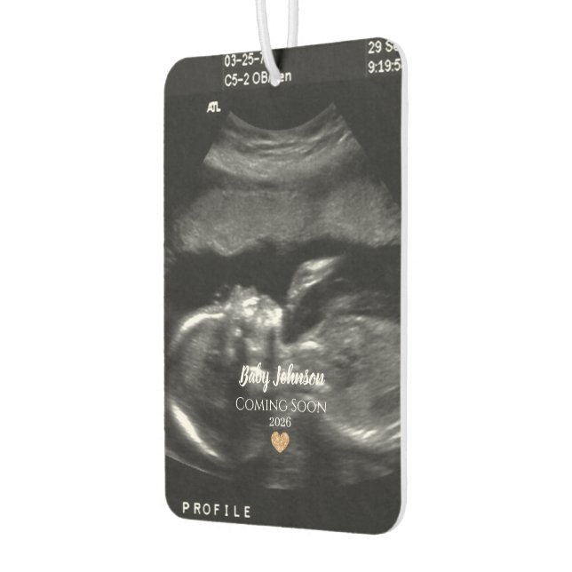 Baby Coming Soon Ultrasound Gold heart  Air Freshener (Left)