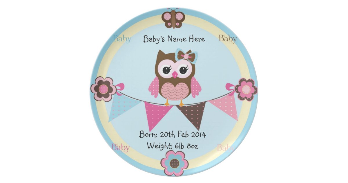 Baby Commemorative Plate With Owl Zazzle
