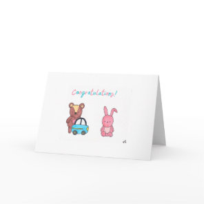 Baby Congrats Bear, Bunny, Car Card