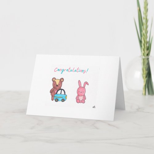 Baby Congrats Bear Bunny Car Card