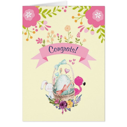 Baby Congrats - Flowers, An Egg, Flamingo & Bunny (Front)