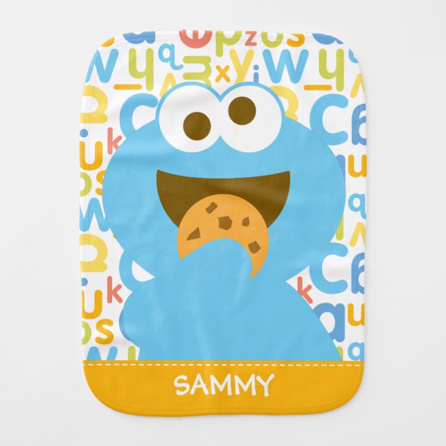 Baby Cookie Monster Eating | Add Your Name Baby Burp Cloth (Front)