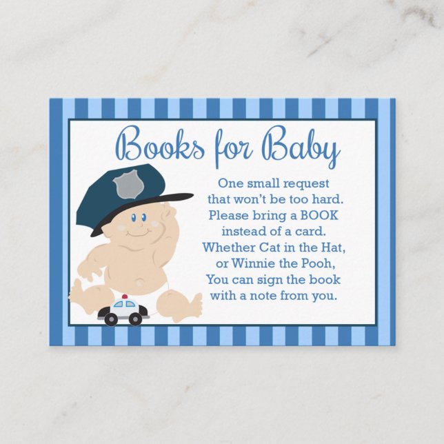 Baby Cop Police Officer Baby Shower Books for Baby Enclosure Card (Front)