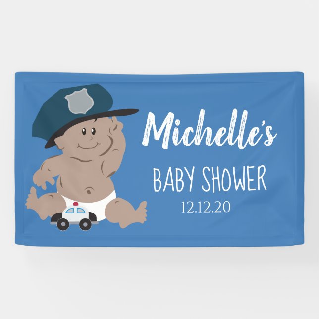 Baby Cop Police Officer Baby Shower - Ethnic Banner (Horizontal)
