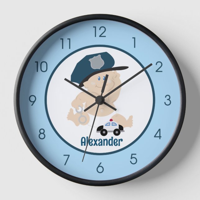 Baby Cop Police Officer Nursery Law Enforcement Clock (Front)
