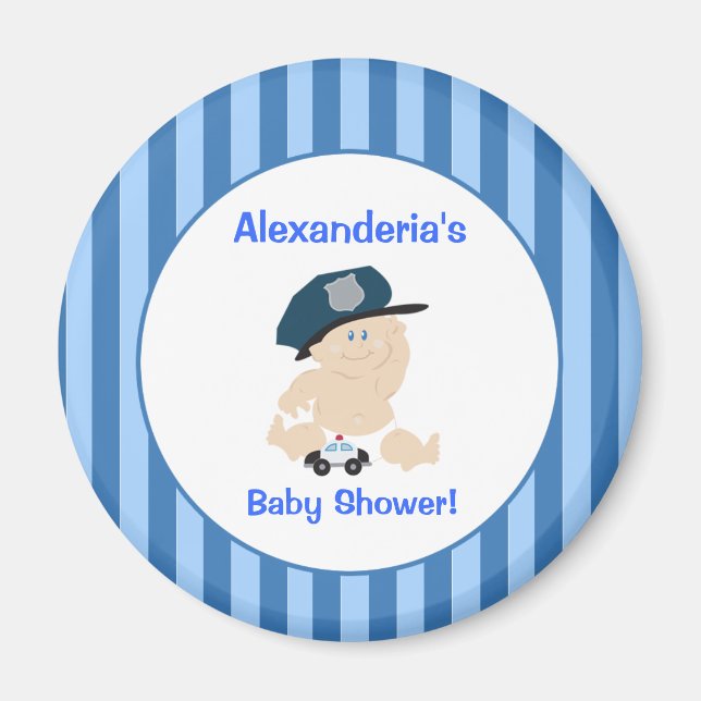 Baby Cop Police Officer Round Custom Favor Magnet (Front)