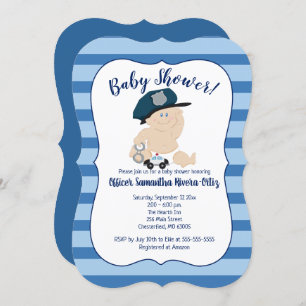 Baby Cop Police Officer Striped Modern Invitation