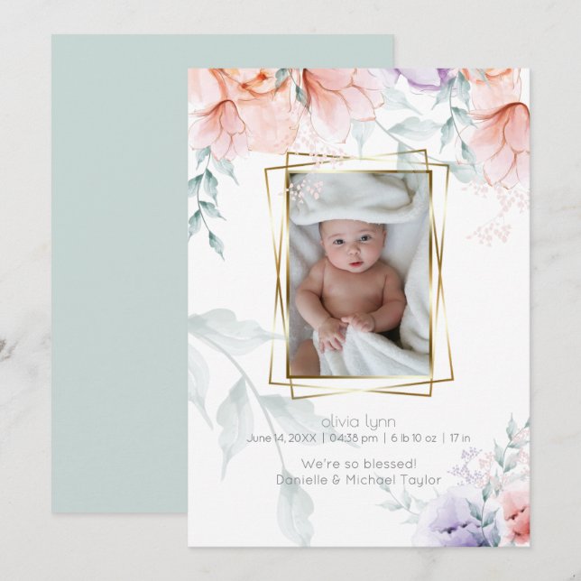 Baby |  Coral Lilac Aquarelle  Peony Flowers Invitation (Front/Back)