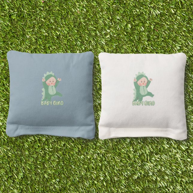 Baby Cornhole Bag Green Simple Cute Baby Dino (Grass)