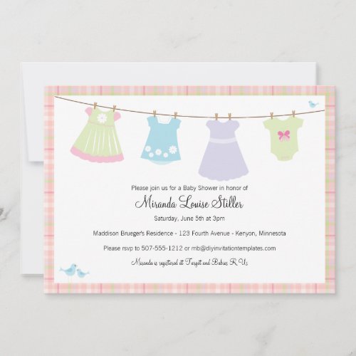 Baby Cothesline (Girl) Shower Invitation