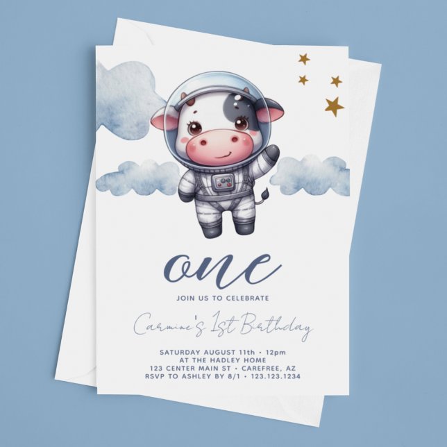 Baby Cow Astronaut 1st Birthday Invitation (Creator Uploaded)