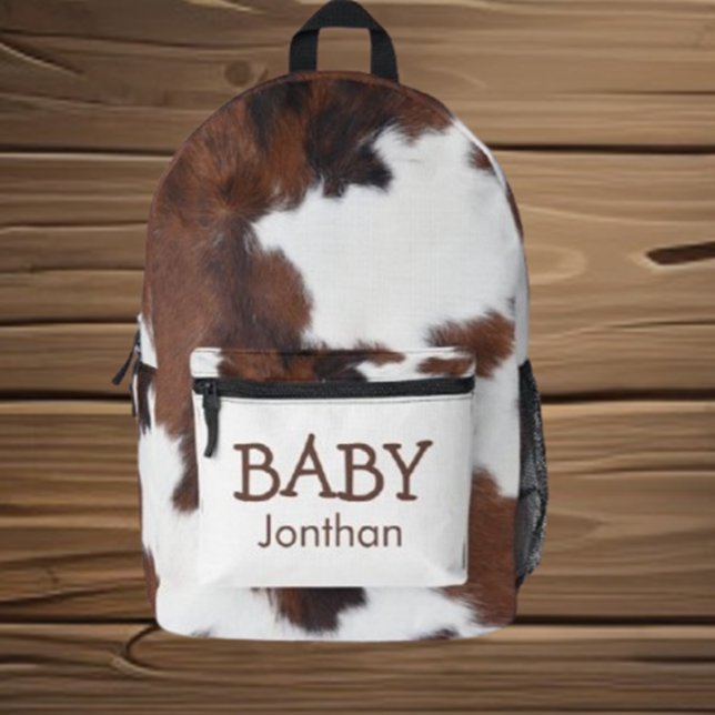 Baby Cow Brown and White Cowhide   Printed Backpack (Carry your essentials with love and style in our Baby Cow Brown and White Cowhide Printed Backpack)