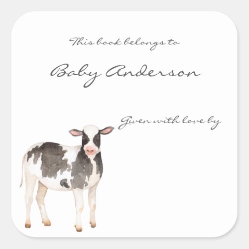 Baby cow calf baby shower bookplate