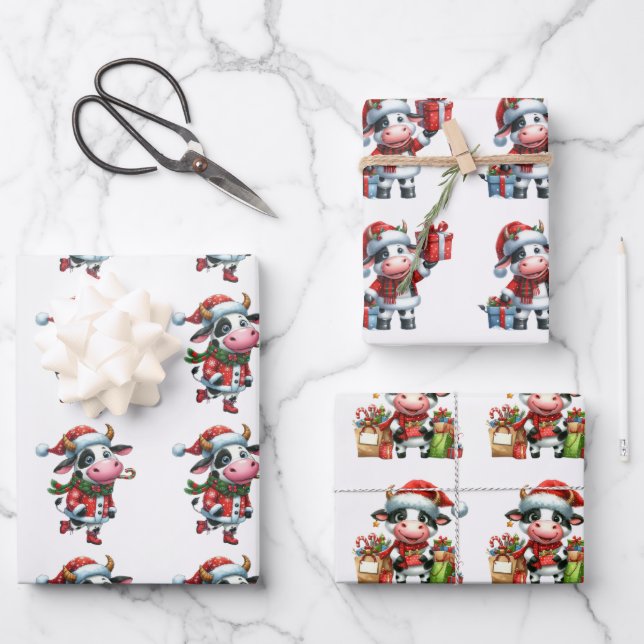 Baby Cow (Calf) Christmas Kids Wrapping Paper Sheets (Front)