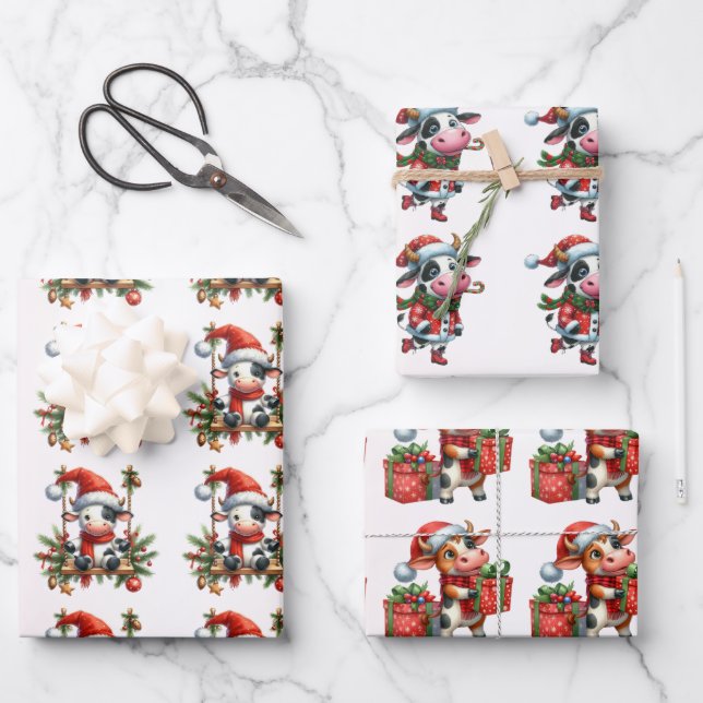 Baby Cow (Calf) Christmas Kids Wrapping Paper Sheets (Front)