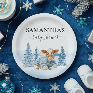 Baby Cow Calf Christmas Winter Farm Paper Plates