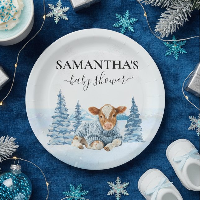 Baby Cow Calf Christmas Winter Farm Paper Plates (Creator Uploaded)