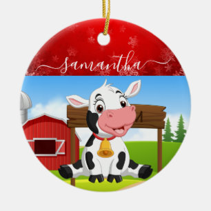 Baby Cow Christmas Ceramic Ornament