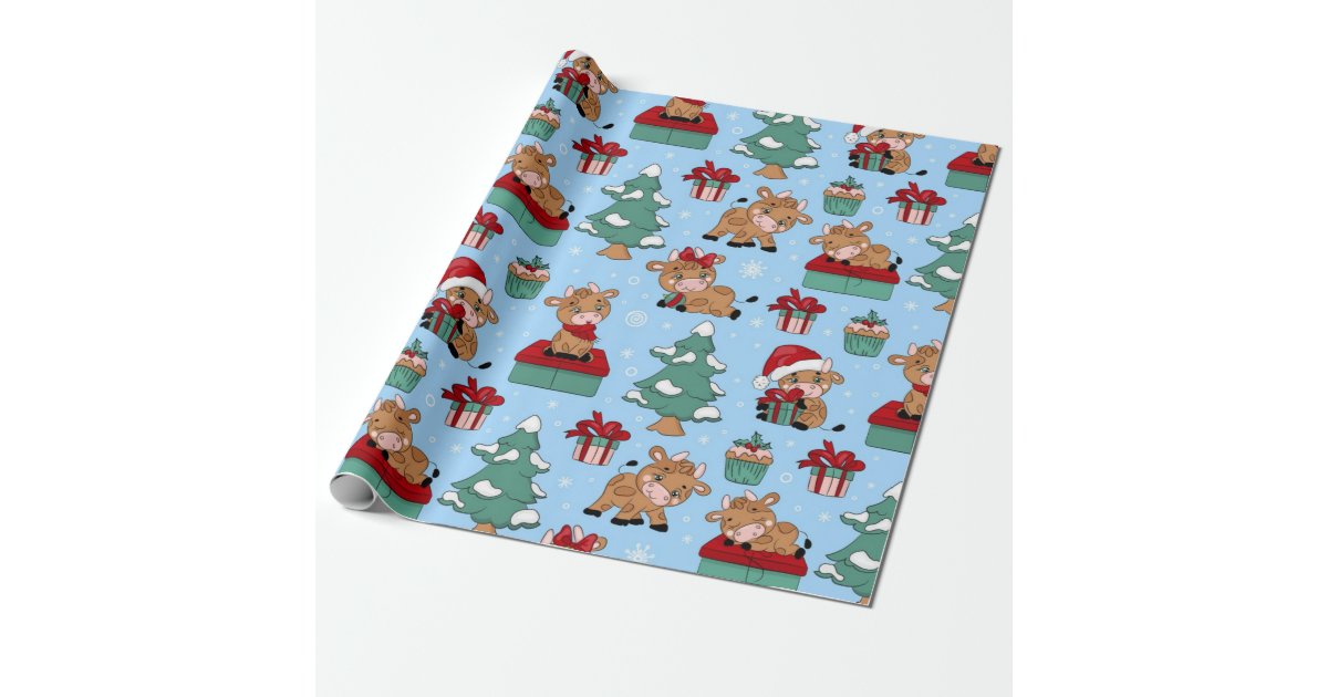 Baby Cow Christmas Pattern Wrapping Paper | Zazzle