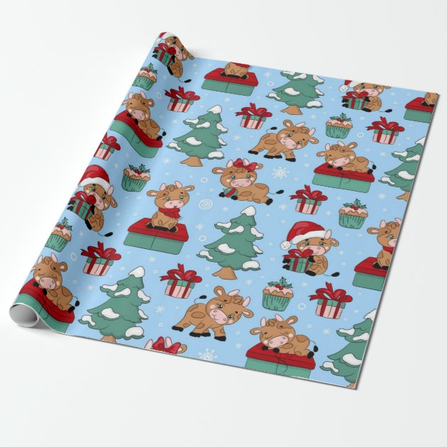 Baby Cow Christmas Pattern Wrapping Paper | Zazzle