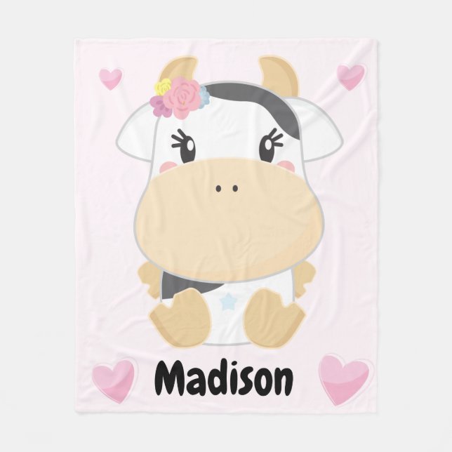 Baby Cow Cutie Personalized Shower Fleece Blanket (Front)