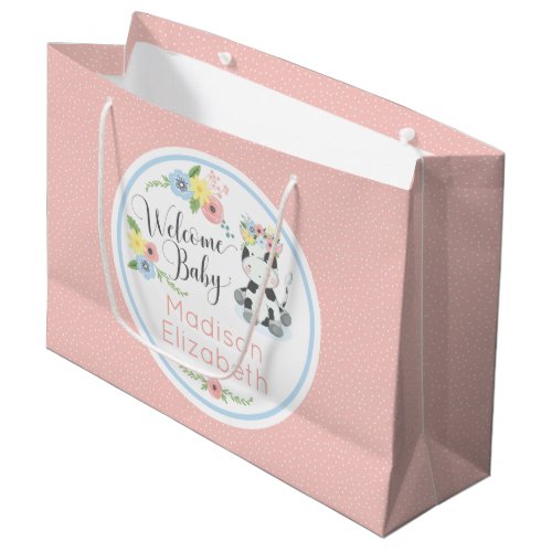 Baby Cow Floral Calf Welcome Baby Custom Large Gift Bag