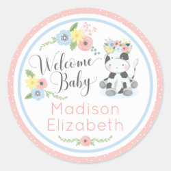 Baby Cow Floral Calf Welcome Baby Shower Party Classic Round Sticker