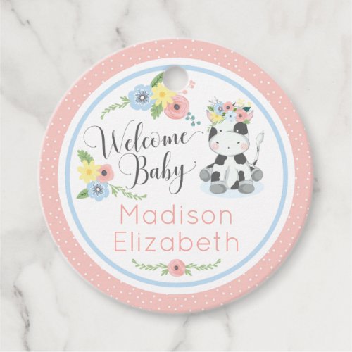 Baby Cow Floral Calf Welcome Baby Shower Party Favor Tags