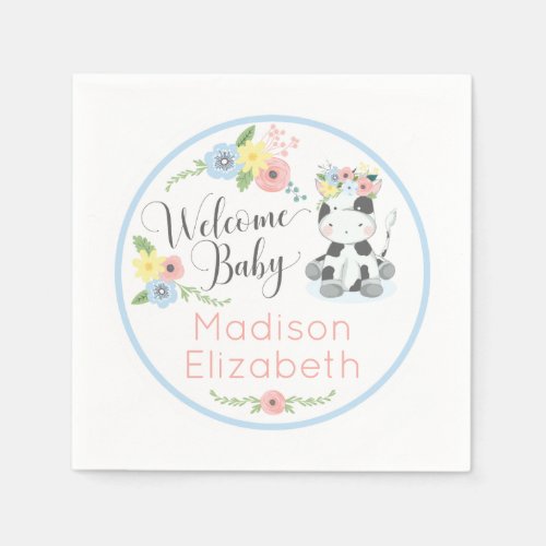Baby Cow Floral Calf Welcome Baby Shower Party Napkins