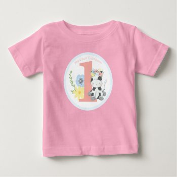 Baby Cow Floral Number One 1st Birthday Party Baby T-shirt by CyanSkyCelebrations at Zazzle