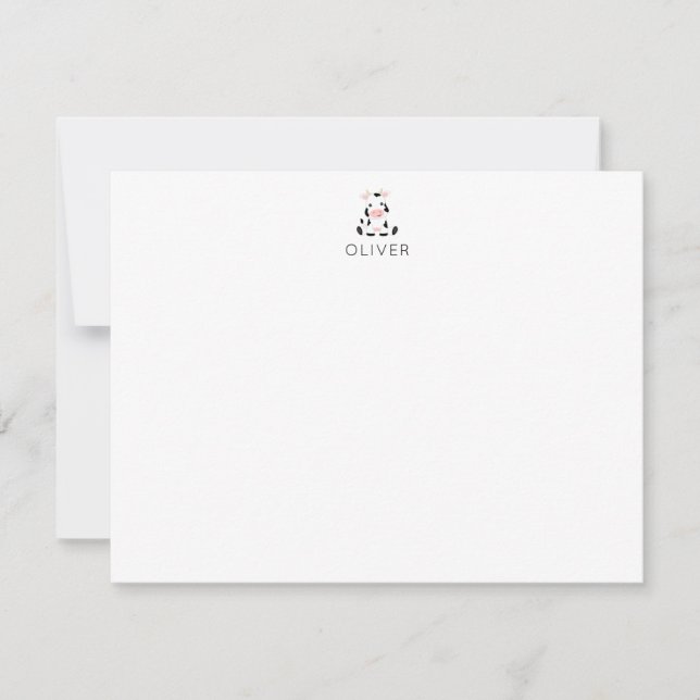 Baby Cow Kids Personalized Stationery Flat Note Card (Front)