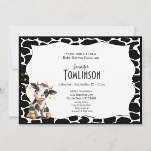 Baby Cow On Cow Print Baby Shower Invitation