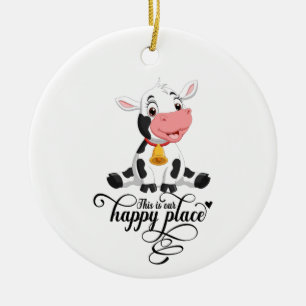 Baby Cow Our Happy Place Ceramic Ornament