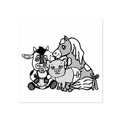 Baby Cow Pony and Pig Farm Land Animals Rubber Stamp