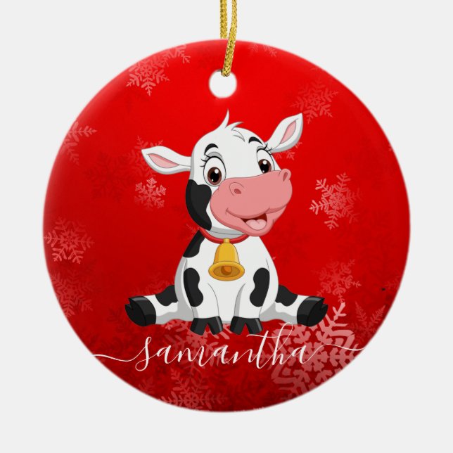 baby Cow red Christmas Ornament (Front)