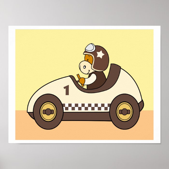 Baby Cow Riding a Racing Car Poster