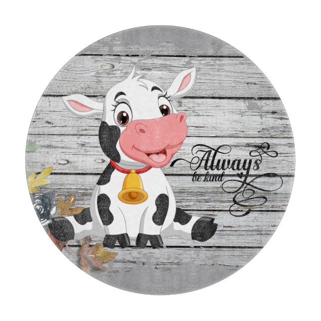 Baby Cow Rustic Grey Wooden Cutting Board (Front)