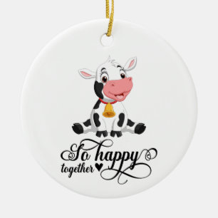 Baby Cow So Happy Together Ceramic Ornament