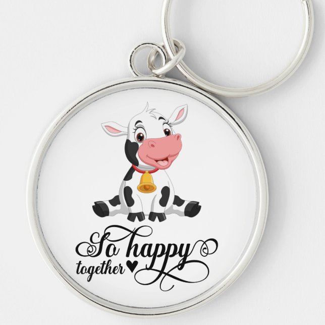 Baby Cow So Happy Together Fleece Blanket Keychain (Front)
