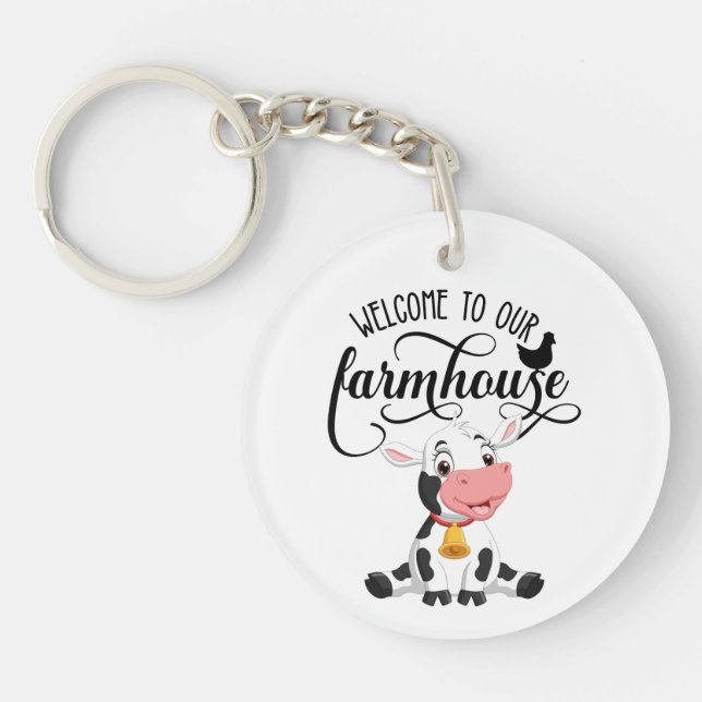 Baby Cow Welcome to our farmhouse Keychain (Front)