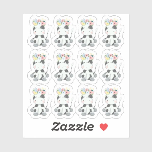 Baby Cow With Floral Crown Nursery Scrapbook Sheet Sticker (Sheet)
