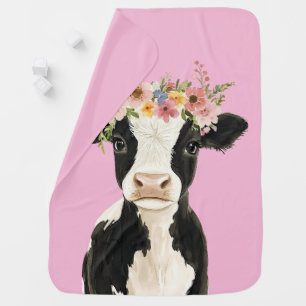 Baby Cow with Wreath Pink Blanket