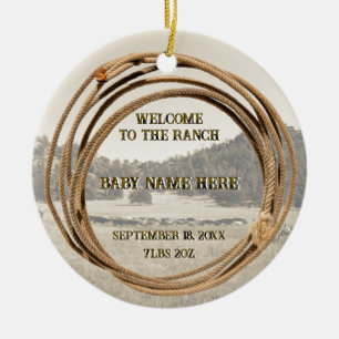 Baby Cowboy or Cowgirl Announcement Ceramic Ornament