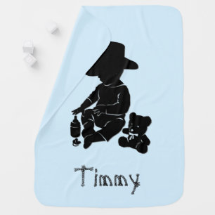 Baby Cowboy with Name on Baby Blue Blanket